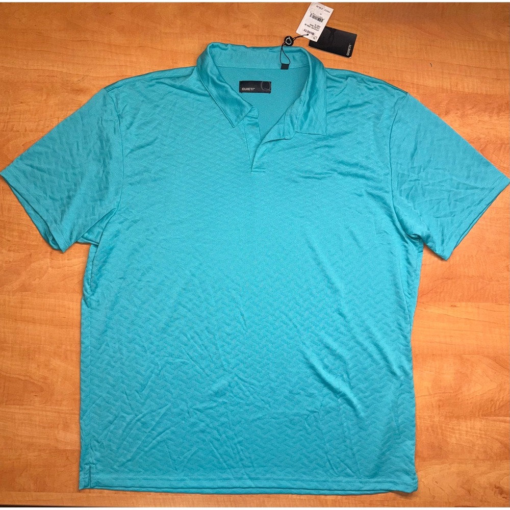 Quieti Mens Baltic Blue Textured Jacquard Short Sleeve Polo Shirt XL NWT
